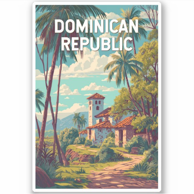 Sticker Dominican Republic Illustration Travel Art Vintage (Devant)