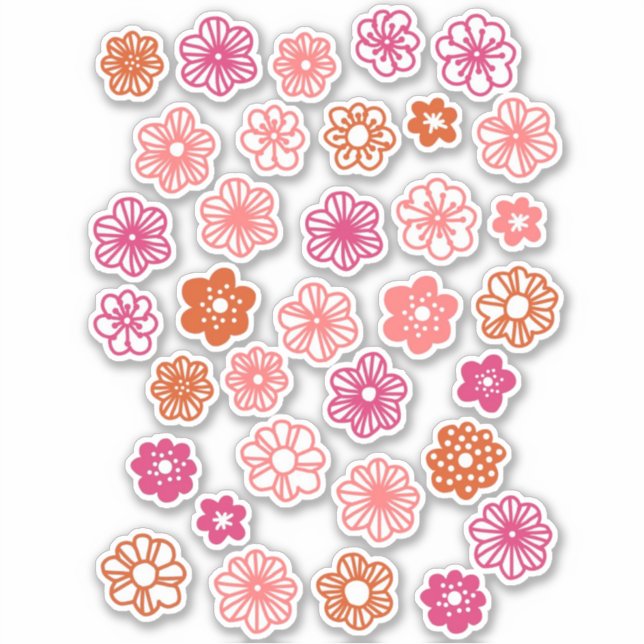 Sticker Doodle rose rouge et orange (Devant)
