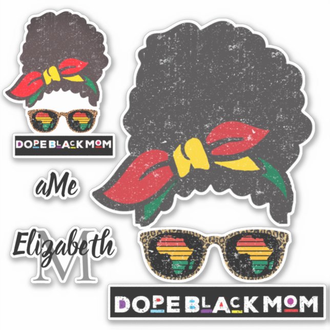 Sticker Dope Black Maman, Black Afro Messy Bun Kente Coule (Devant)
