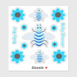 Sticker Douce Abeille Bébé Garçon Bleu Cadeau Baby Shower 
