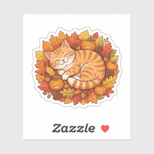 Sticker Douces Ambiançes Automnales de Chat Mignon et Citr