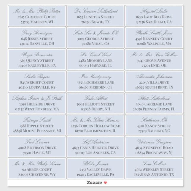 Sticker Dove Blue Elegant Script 24 Mariage Adresse du cli (Feuille)