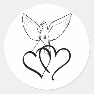 Sticker/Doves and Hearts Classic Round Sticker