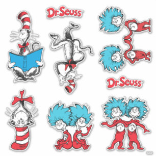 Sticker Dr Seuss   Chat dans le Casquette et la chose une 