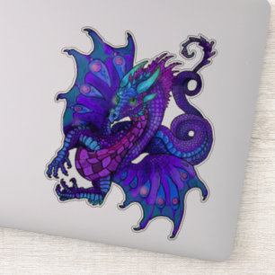 Sticker Dragon Art Nouveau Style Bleu et violet