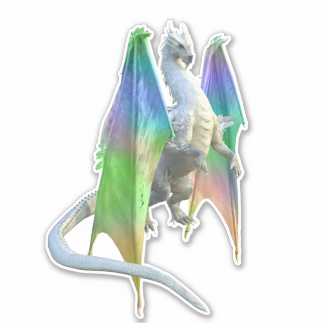 Sticker Dragon blanc glace Arc en ciel Ailes Imaginaire (Devant)