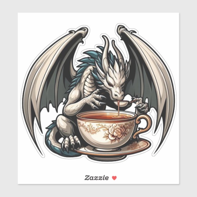 Sticker Dragon Boire Du Thé De Café (Feuille)