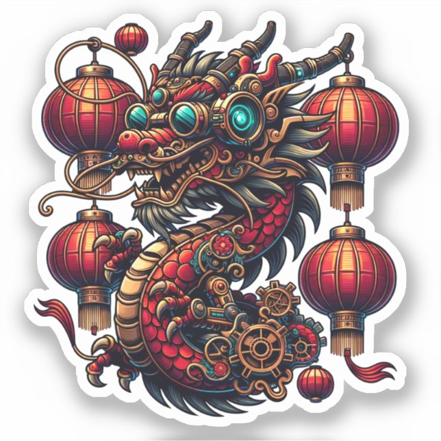 Sticker Dragon chinois de Nouvel An Steampunk (Recto)