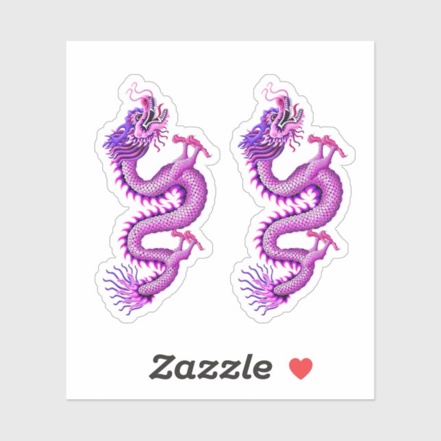 Sticker Dragon chinois rose et violet (Feuille)