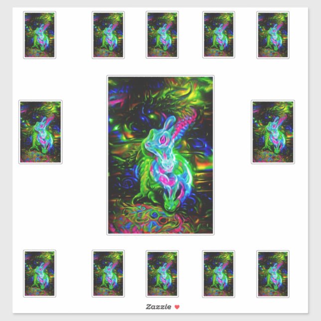 Sticker Dragon de lapin psychédélique à Neon Imaginaire (Feuille)
