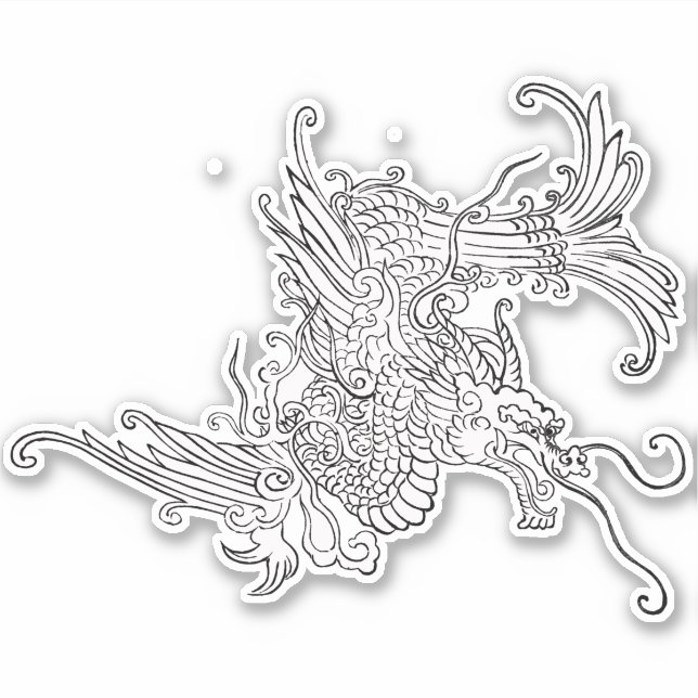 Sticker Dragon japonais antique noir et blanc (Devant)