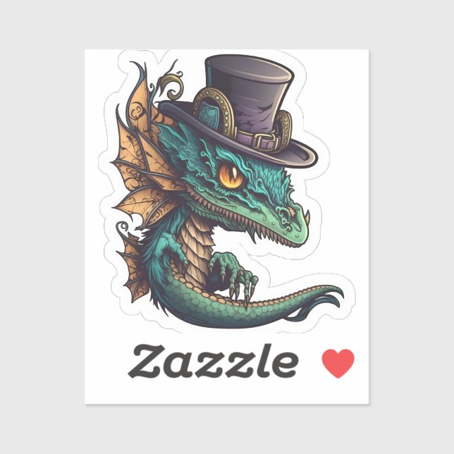 Sticker Dragon malveillant dans un chapeau supérieur (Feuille)