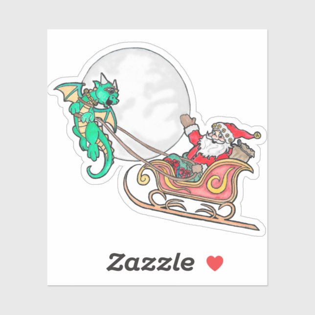 Sticker Dragon tirant Père Noël à la traîne (Feuille)