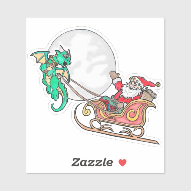 Sticker Dragon tirant Père Noël à la traîne (Feuille)