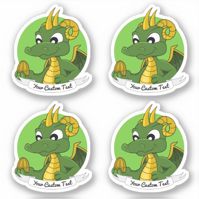 Sticker Dragon vert de dessin animé avec oeuf doré et text (Devant)