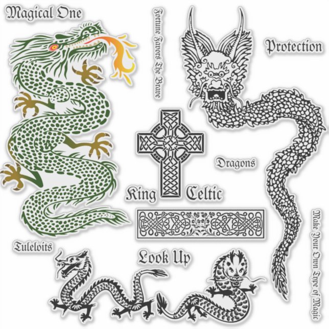 Sticker Dragons celtiques Vinyle Vintage clair (Devant)