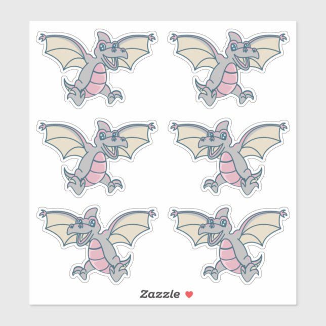 Sticker Dragons de dinosaures roses et gris (Feuille)