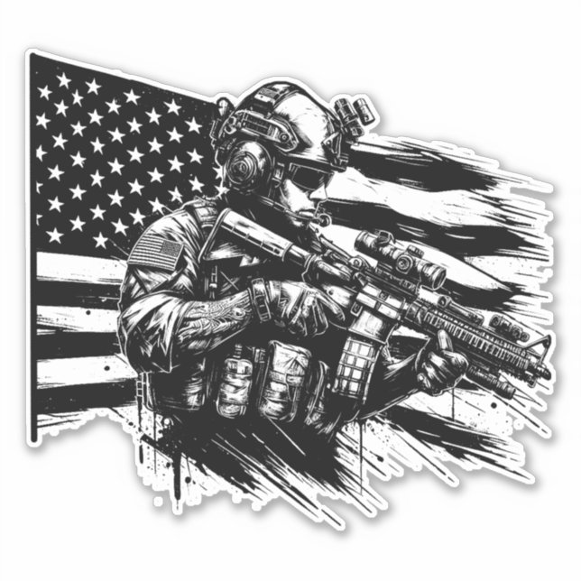 Sticker Drapeau américain Militaire Soldat Art Patriotique (Devant)