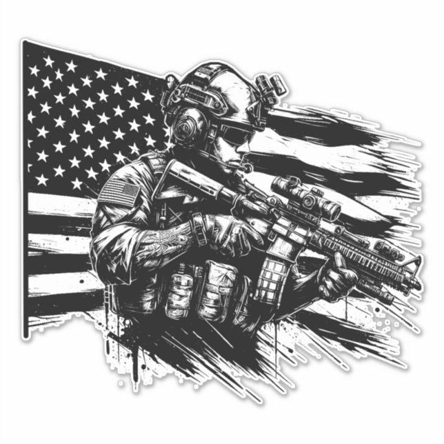 Sticker Drapeau américain Militaire Soldat Art Patriotique (Devant)