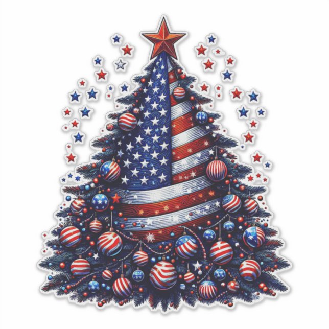 Sticker Drapeau américain sapin de Noël Art patriotique (Devant)
