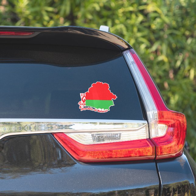 Sticker Drapeau Biélorusse Sur La Carte Du Pays (Côté voiture)