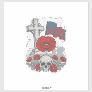 Sticker Drapeau coquelicot commémoratif Croix Gravure Vint