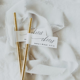 Sticker Drapeau de boisson de mariage élégant en paille
