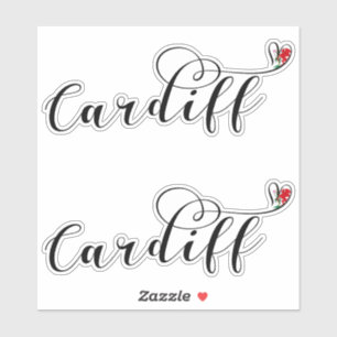 Sticker Drapeau de Cardiff au coeur, Pays de Galles