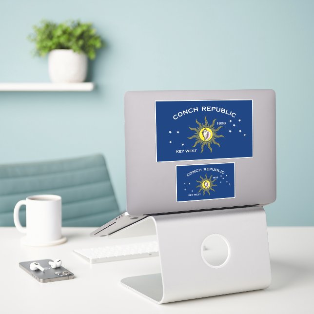 Sticker Drapeau de la République de Conch, Drapeau de Key  (Ordinateur portable sur le bureau)