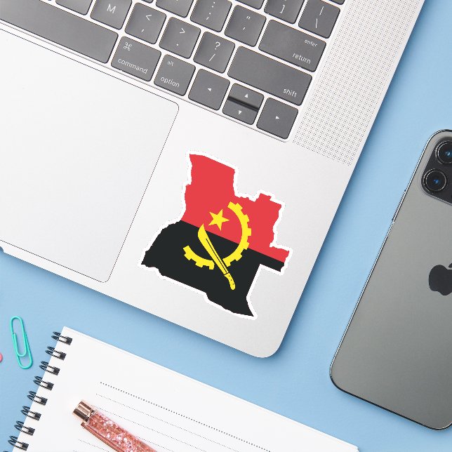 Sticker Drapeau de l'Angola sur la carte du pays (Ordinateur portable avec iPhone)