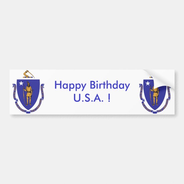Sticker Drapeau du Massachuset, Joyeux anniversair (Devant)