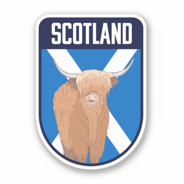 Sticker Drapeau écossais avec vache Highland - Scotland Tr (Devant)