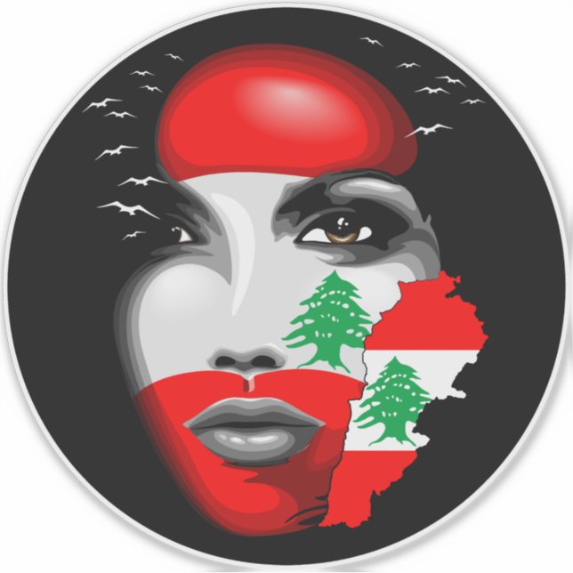 Sticker Drapeau et carte du Liban sur le visage de la fill (Devant)