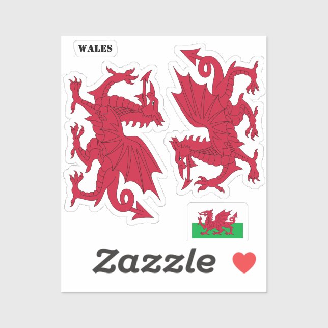 Sticker Drapeau Gallois, Dragon Rouge - Cymru, Pay (Feuille)