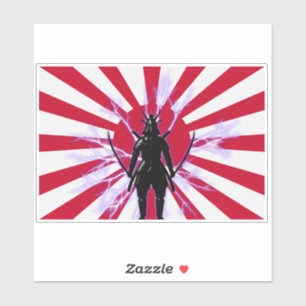 Sticker Drapeau japonais et Soleil Levant Samurai Guerrier