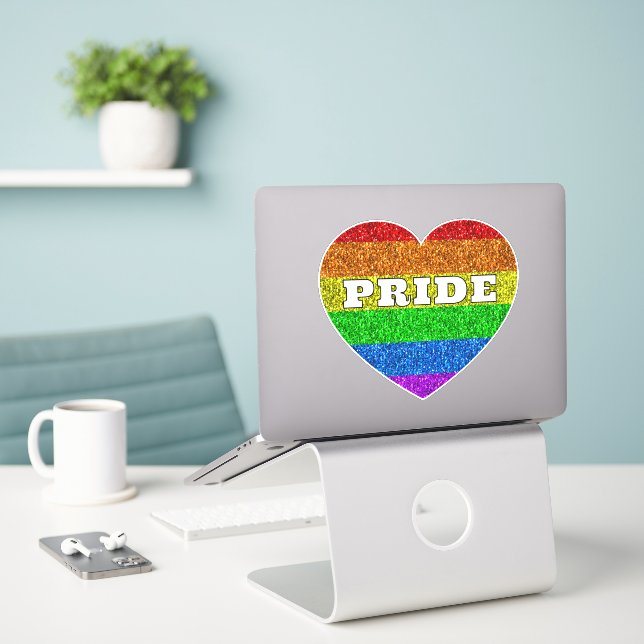Sticker Drapeau LGBT vif arc-en-ciel coeur de parties scin (Ordinateur portable sur le bureau)