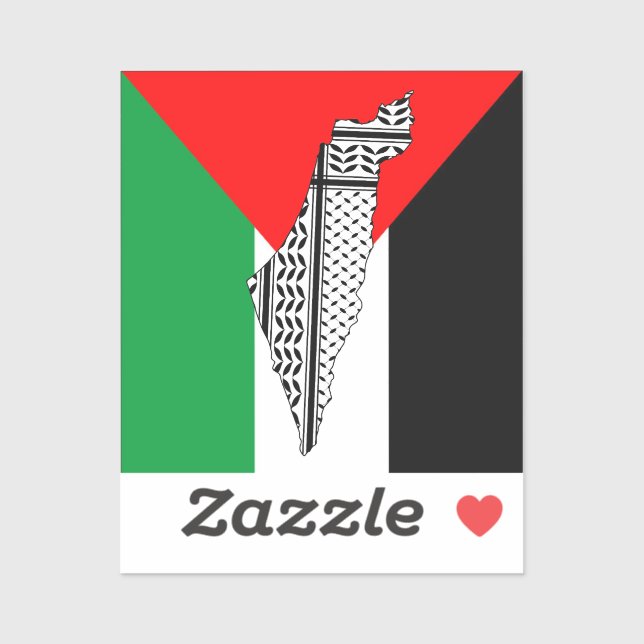 Sticker Drapeau palestinien et carte avec Motif Keffiyeg (Feuille)