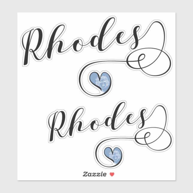 Sticker Drapeau Rhodes En Coeur, Grèce (Feuille)