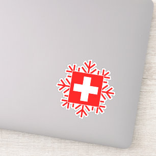 Sticker Drapeau suisse et flocon de neige Elegant Ski Holi