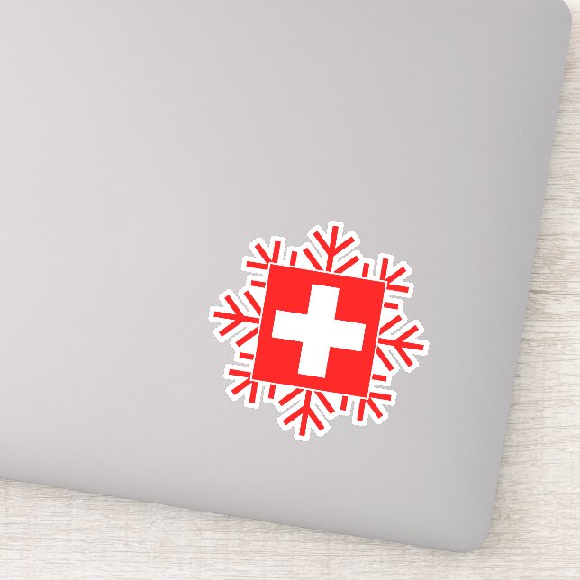 Sticker Drapeau suisse et flocon de neige Elegant Ski Holi (Détail)