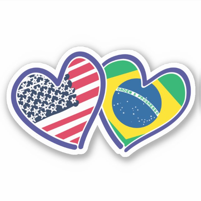 Sticker Drapeaux cardiaques brésiliens américains (Devant)
