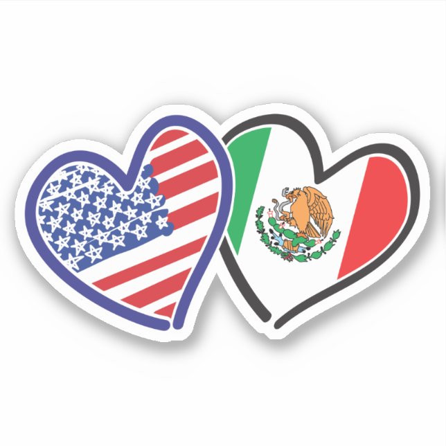Sticker Drapeaux cardiaques mexicains américains (Devant)