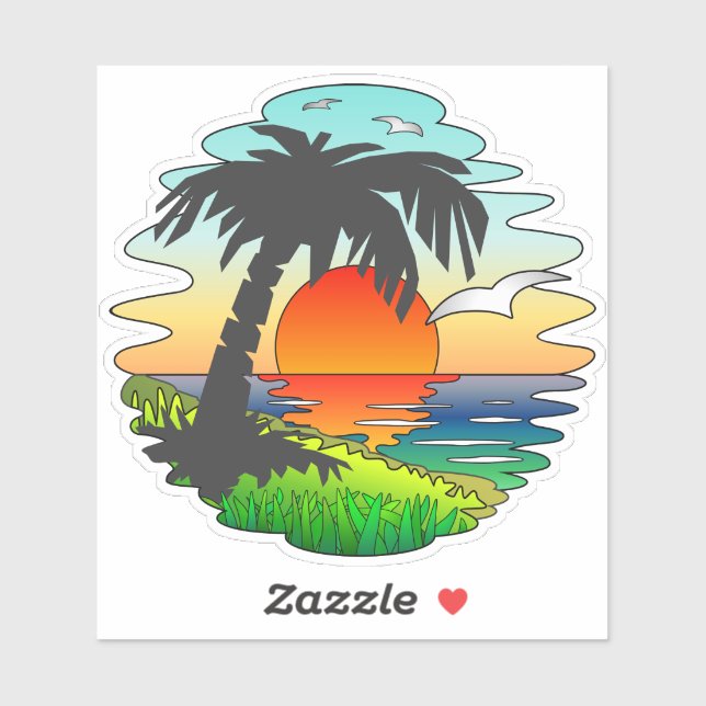 Sticker Dream Tropical Sunset Paradise, Plage Exotique (Feuille)
