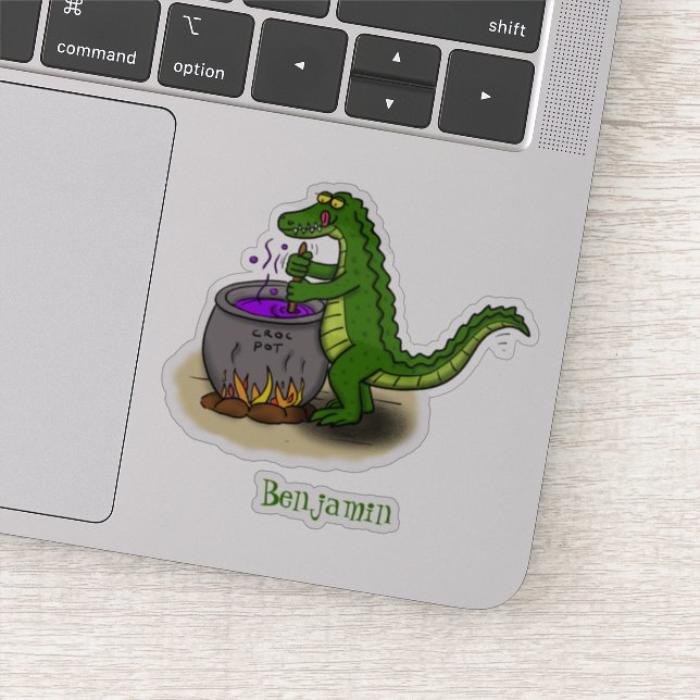 Sticker Drôle alligator vert cuisine dessin animé (Détail)