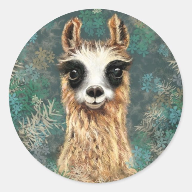 Sticker drôle avec Curious Baby Llama (Devant)