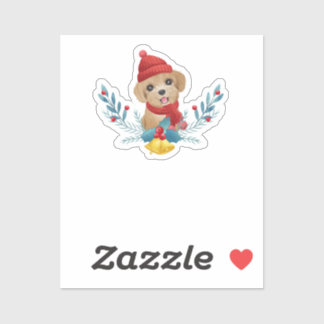Sticker Drôle bébé caniche Chien Père Noël cadeau de Noël