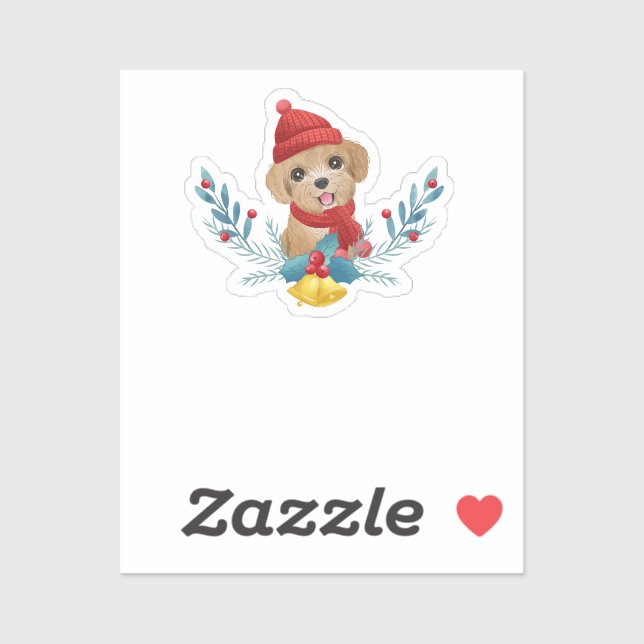 Sticker Drôle bébé caniche Chien Père Noël cadeau de Noël (Feuille)