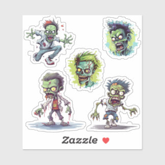 Sticker Drôle Cartoon 5 fou Zombie