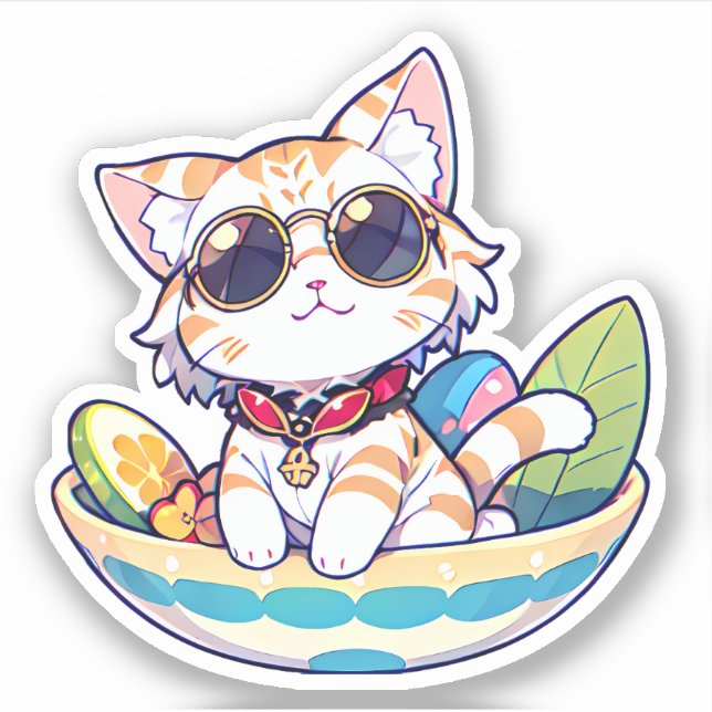 Sticker Drôle chat mignon dans les lunettes de soleil avec (Devant)