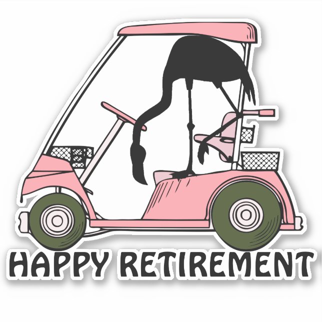 Sticker Drôle de retraite heureuse Flamingo Golf Cart (Devant)